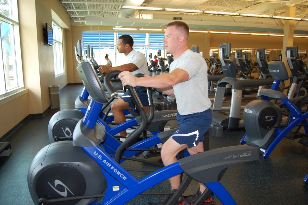 U.S. Air Force personnel enjoying the Tyndall Fitness Center